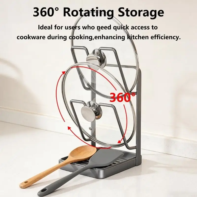 Sturdy Carbon Steel Pot Lid Stand Including Wide Flat Steel Support for Enhances Stability and Suction Mount 55KF