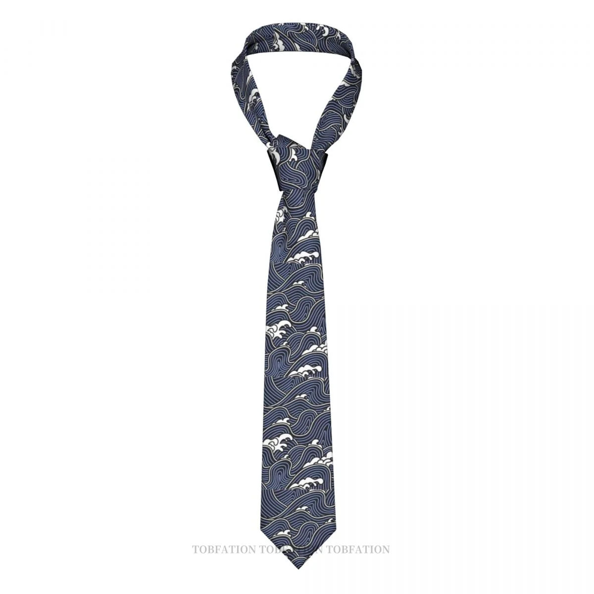 

Blue Wave Pattern Print Ties Japanese Wave Casual Unisex Neck Tie Daily Wear Narrow Striped Slim Cravat