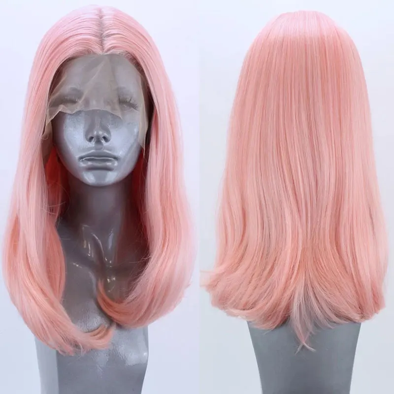 Peach Pink Short Straight Bob Synthetic 13x4 Lace Front Wigs High Quality Heat Resistant Fiber Hair Natural Hairline For Women