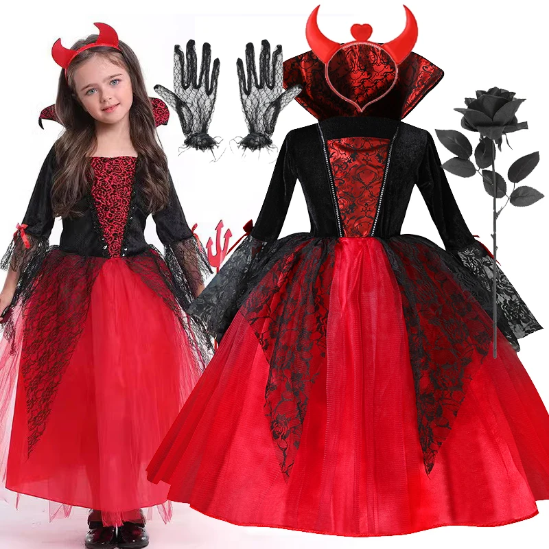 

Halloween Vampire Dress for Girls Kids Cosplay Ghost Bride Costume Party Dresses Childrens Tutu Witch Fancy Dress Witch Costume