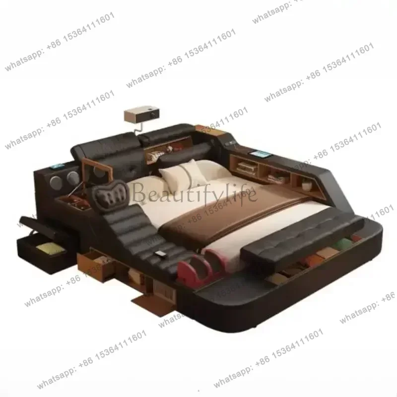 zj.Black King Size Frame Double Bed With Drawers Storage Multifunction Massage Bed Storage Modern For Camas De Dormitorio Furnit