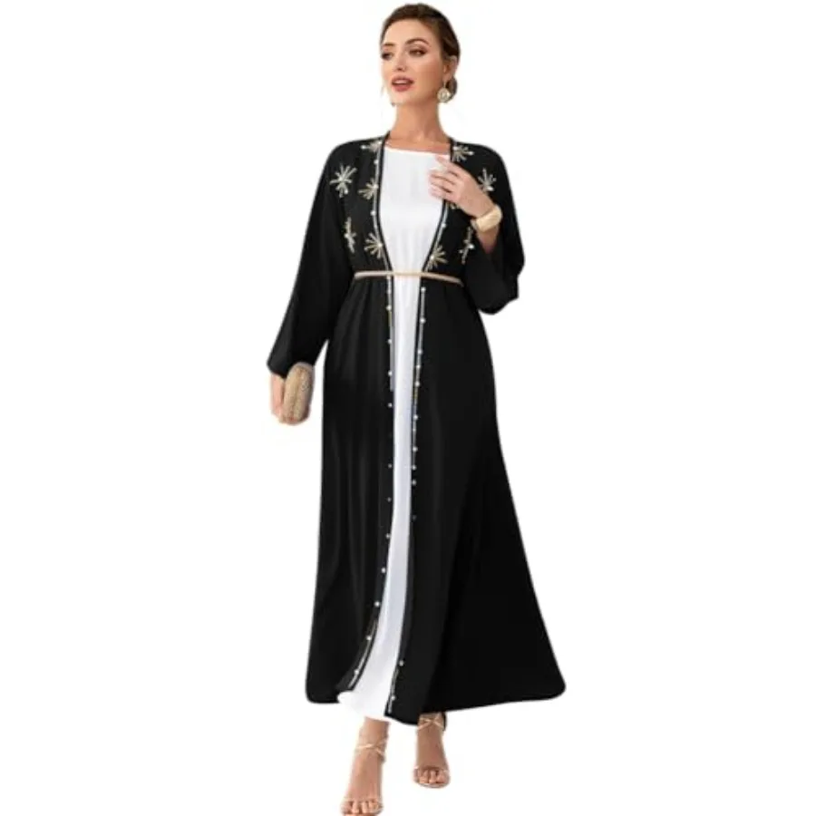 

IDP slim Abayas for Women LonSve Open nt plique Iic Dubai Maxi Kafn wi t