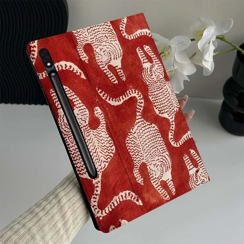 

Cartoon Cat Red Fabric Gift Tablet Case For Samsung Galaxy Tab S7 S8 S9 S10 FE Lite