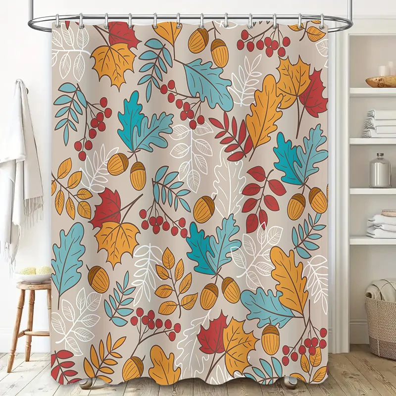 Beautiful Autumn Leaves Shower Curtain Fall Decor for Bathroom White Fabric Customizable with Your Name or Message