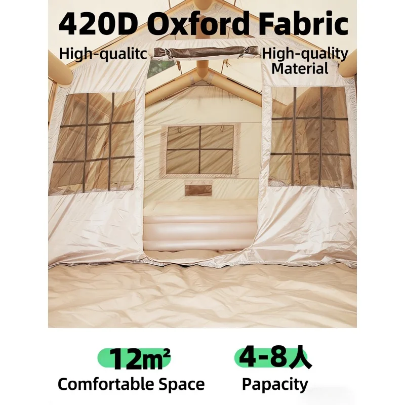 Easy Setup Inflatable Camping Tent Waterproof 4 Season Air Tent with Hand Pump Oxford Glamping Tent