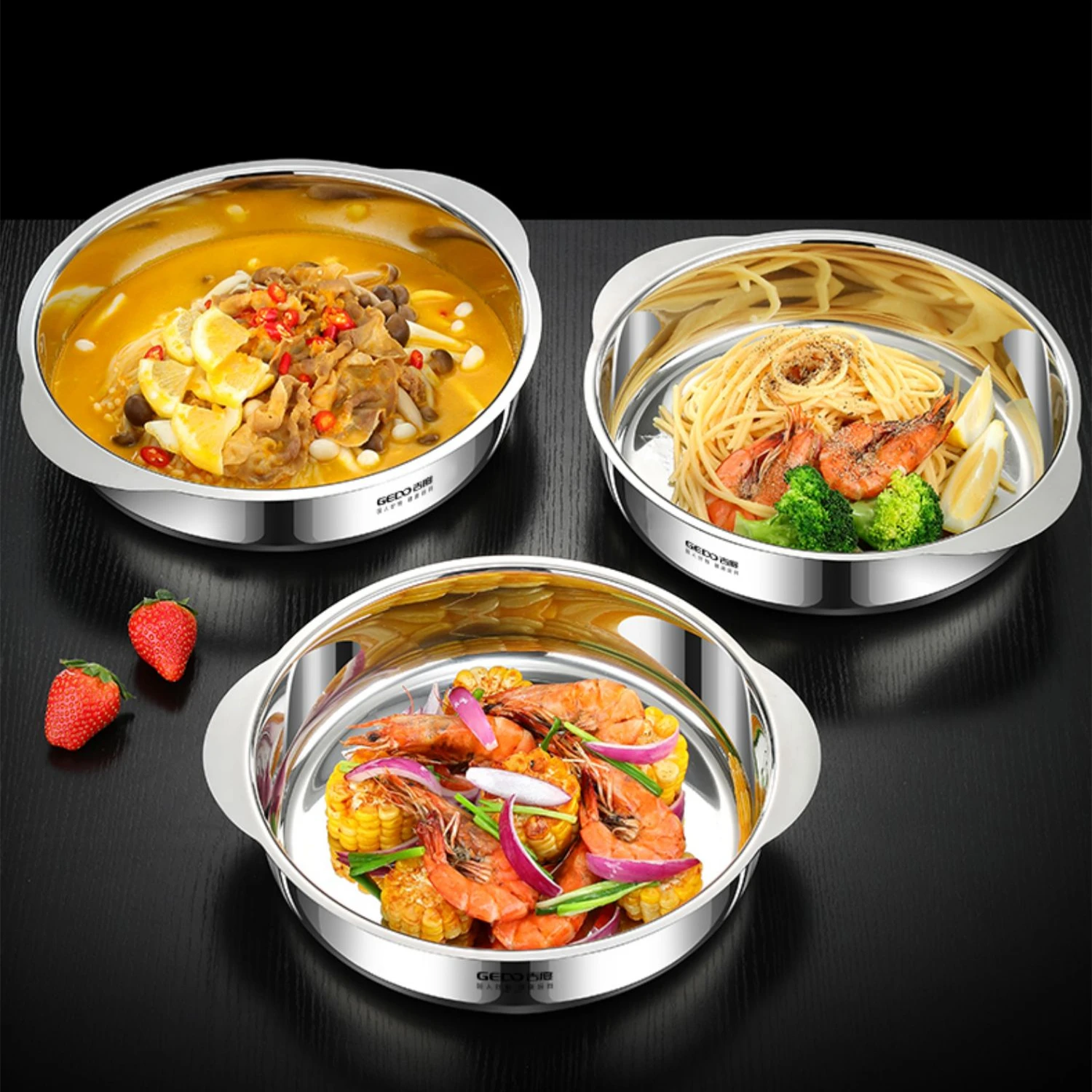 LFGB Certification 304 Stainless Steel Kitchen Plate 22cm/24cm Diameter Food Basin Ultra Thick Fall Resistant Dining Dish