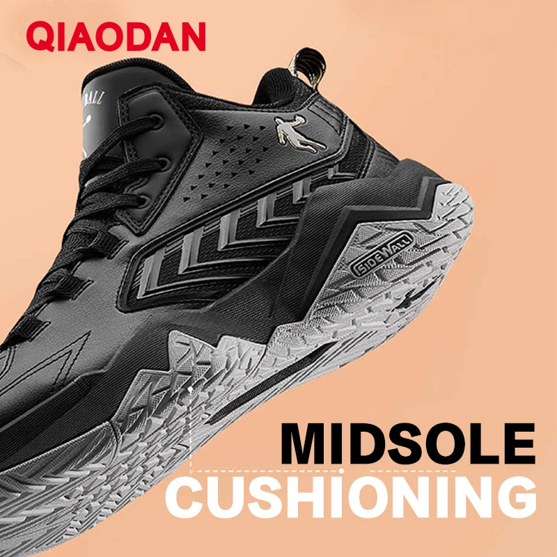 QIAODAN Non-slip Waterproof Sneakers Fleece Warm Basketball Shoes Men's 2025 Winter High-top Leather Cotton Shoes QXA013253108B