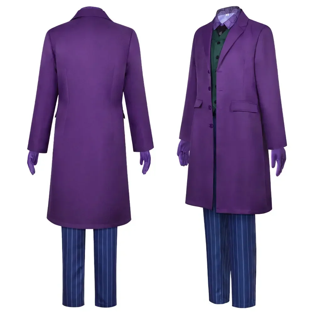 Chaqueta morada uniforme para adultos vestido de Halloween fiesta payaso Heath Ledger traje Cosplay película y tv disfraces de caballero oscuro