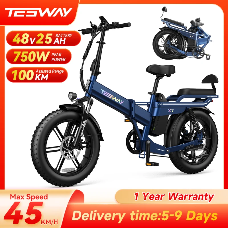 

TESWAY-X7 Folding Electric Bike for Adults, 750W Motor, 48V, 25Ah Battery, 20 in x 4.0 in Fat Tire