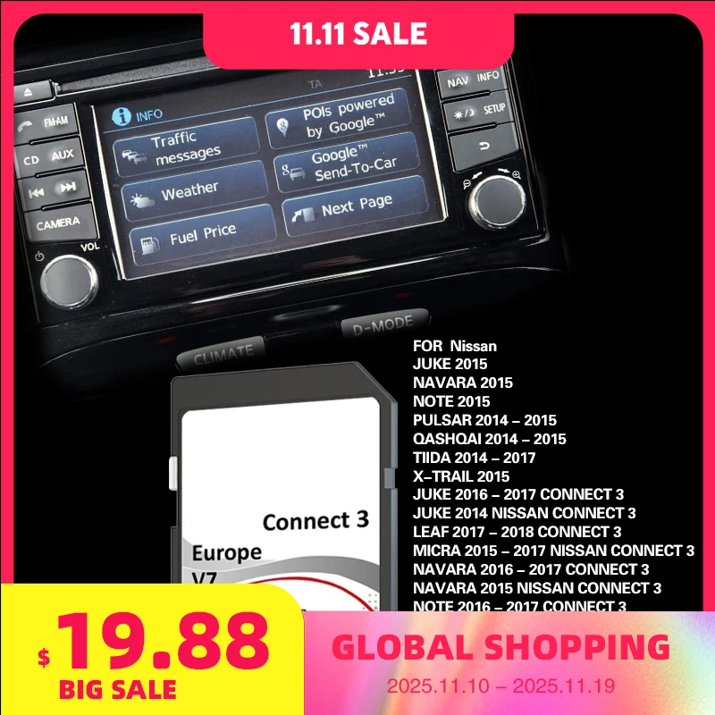 

Europe Germany for Nissan C3V7 Navigation SD Map Card 16GB Connect3 Update Version
