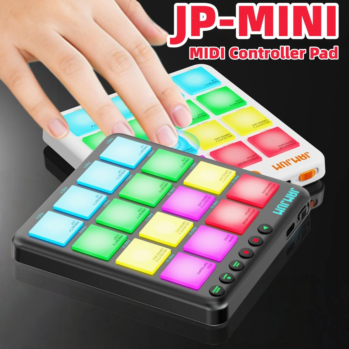 JAMJUM JP-MINI Wireless MIDI Pad Controller /16 RGB Pads/8 Presets/4 Velocity Curves PAD Aftertouch /Support PC Software