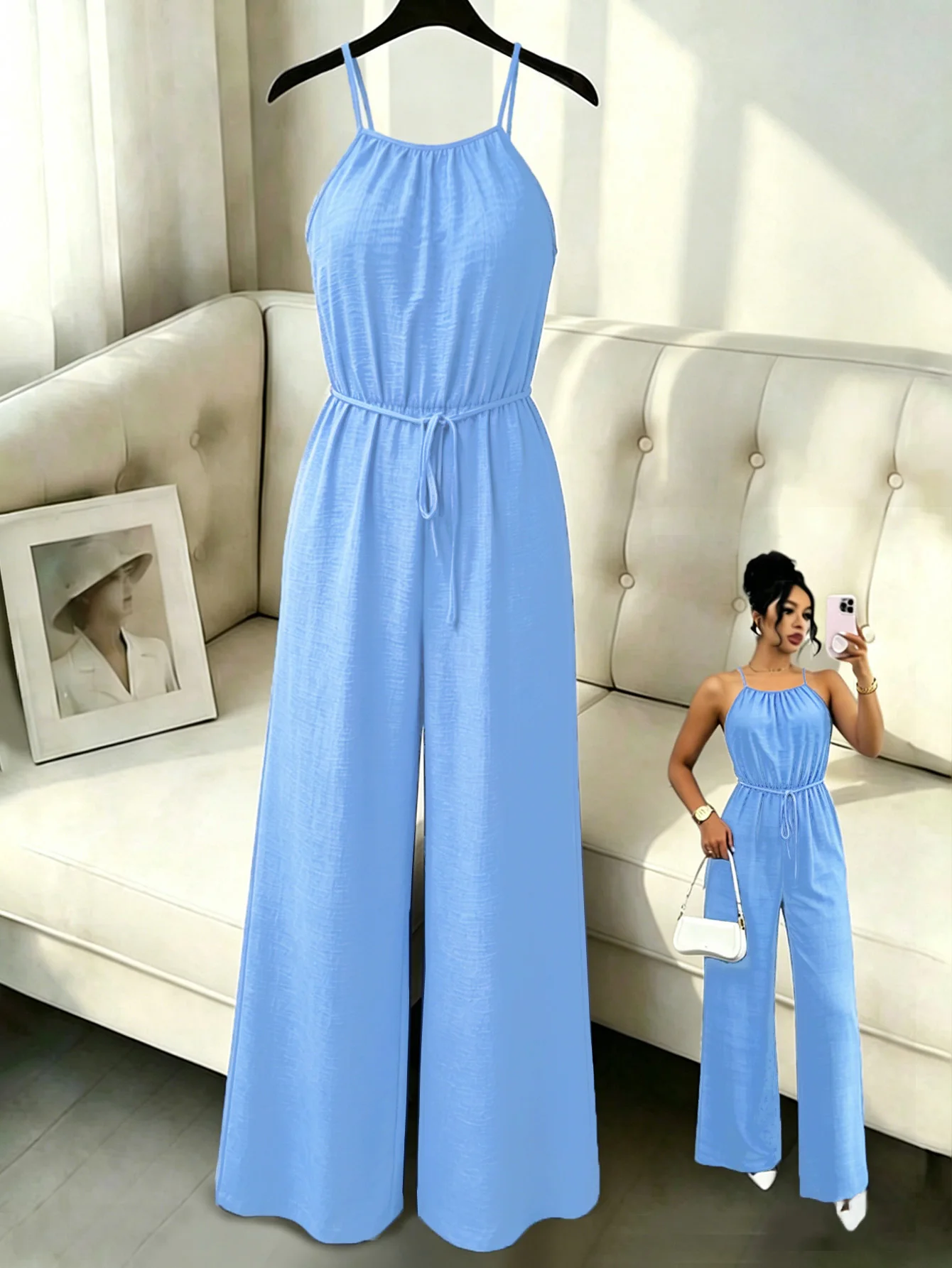 Women's Sleeveless Jumpsuit With Suspenders Pockets Casual Loose Solid Color Summer Cotton Blend Polyester Image 10