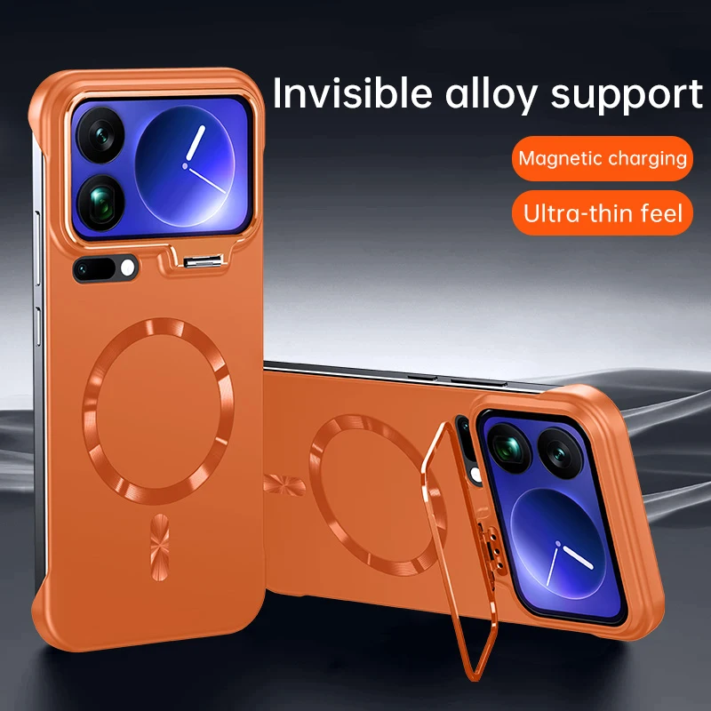 Ultra Thin Metal Lens Holder for Magsafe Magnetic Phone Case for Xiaomi Mi 17 15 14 Pro Max Solid Matte Frameless Hard PC Cover