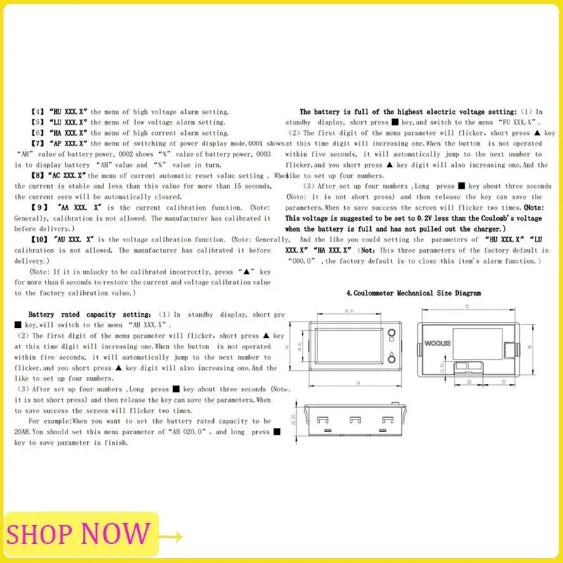 

Especial Hall Coulomb Meter Voltage Current Power Electric Energy Battery Capacity 12V 24V 36V 48V Bluetooth APP Display