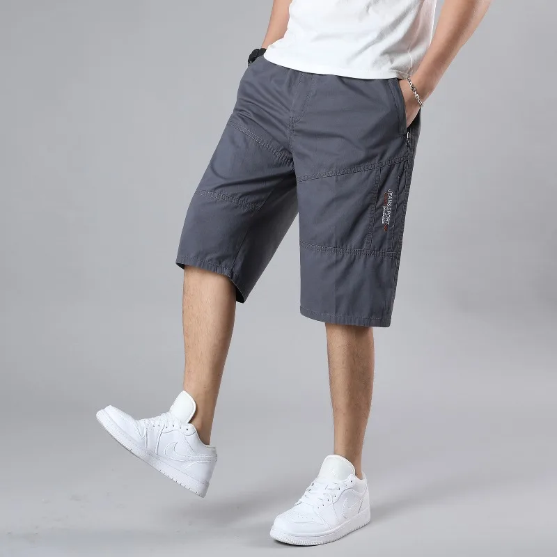 Men's Summer Solid Pockets Button Letter Embroidered Zipper Casual Loose Work Trousers Vintage Fashion Office Lady Shorts