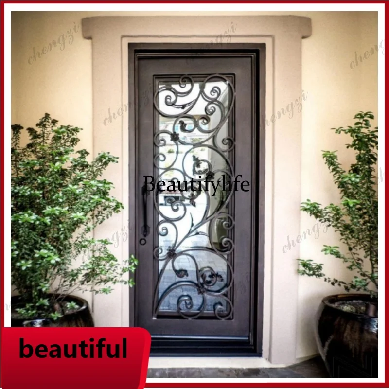 F181 Customization Customized Wrought Iron Patio French Hinged Door Aluminum Double Glass French Entry Door