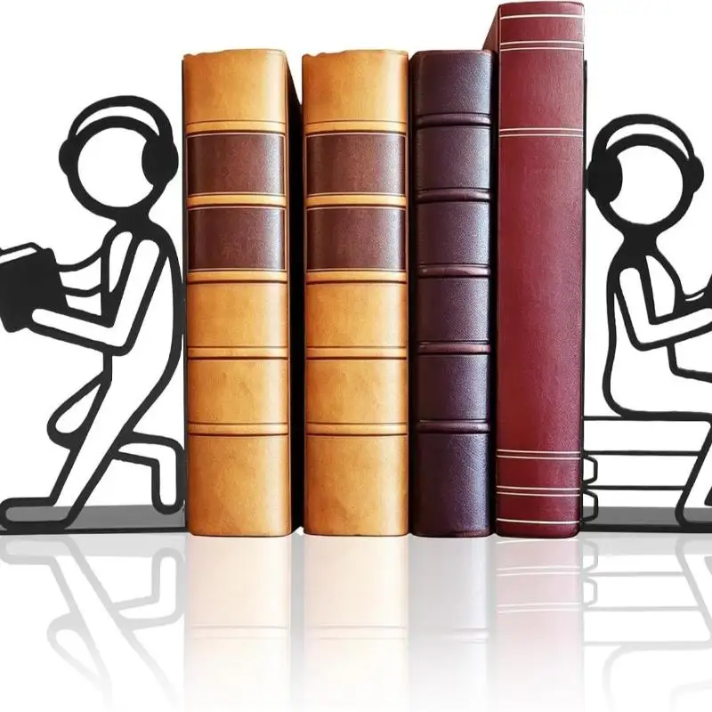 1 Pair Black Bookend Metal Abstract Book Display Stand Art Non-Slip Heavy Duty Book Ends Shelf Decor For Home Bedroom Room