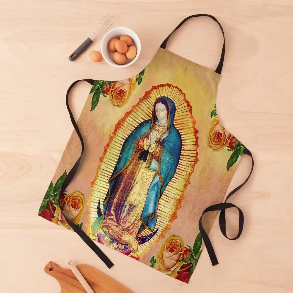 of Our Lady of Guadalupe Virgin Mary and Roses Apron Kitchens For Men Chef Uniform For Men For Girl Apron