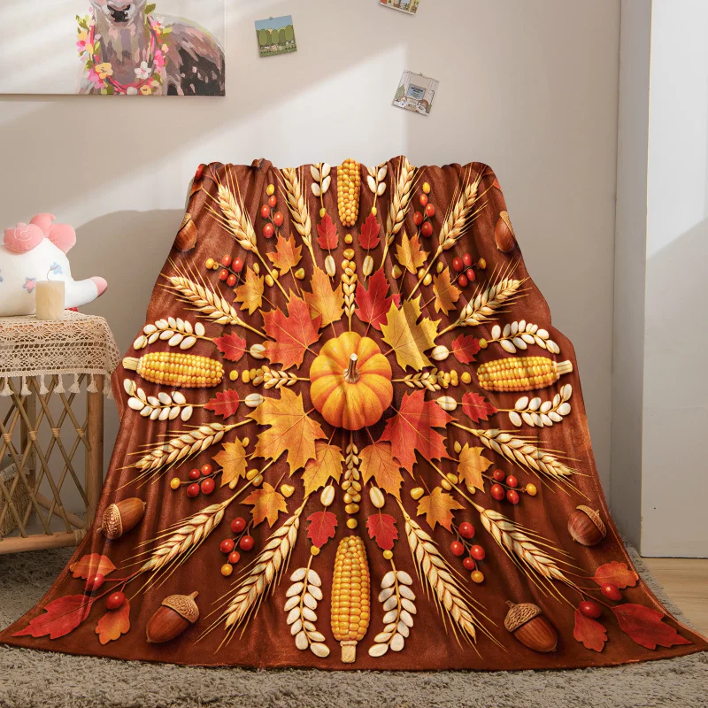 Fall Pumpkin Maple Digital Print Flannel Blanket Throw Blanket Warm Blanket Gift Blanket Soft Cozy for Sofa Bed Camping Autumn