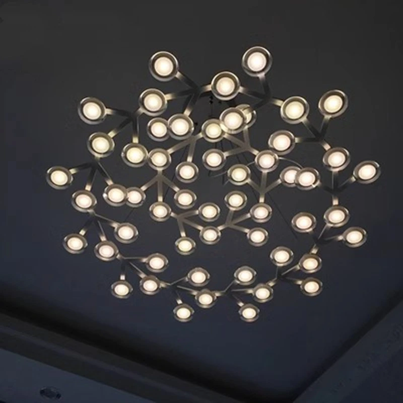 

Modern Stars LED Bedroom Ceiling Lights White Painted Aluminum Branch Round Acylic Lampshade Living Room LED Chandelier Fixtures