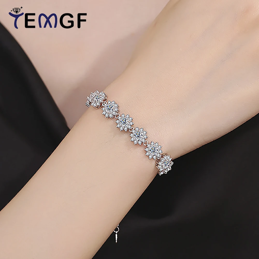 

Браслеты с муассанитом TEMGF D, цвет 4 мм, серебро 925 пробы, 16-21 см, регулируемая цепочка для женщин, сверкающие подсолнухи, ювелирные изделия ручной работы GRA