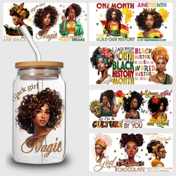 5 sheets black woman UV DTF cup stickers, glass sports DTF transfer stickers, waterproof wipe transfer paper for 16 oz glass