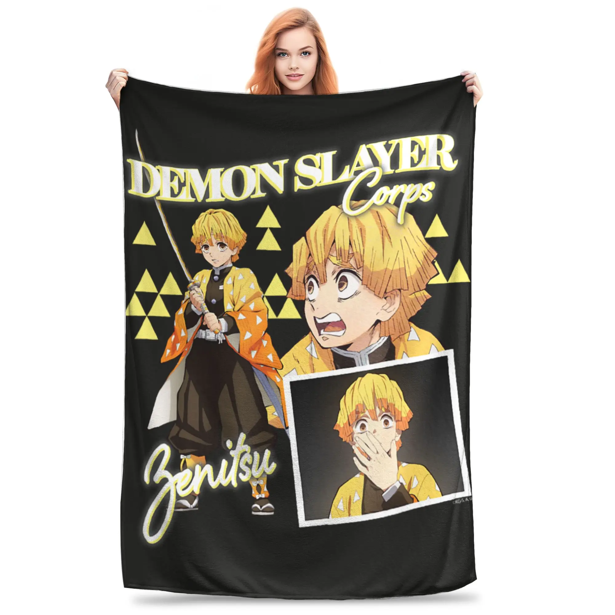 1PC Demon Slayers Kimetsu no Yaiba Zenitsu Thunder Breather  Winter Blankets for Adults Bedding Home Interior Sofa Knee