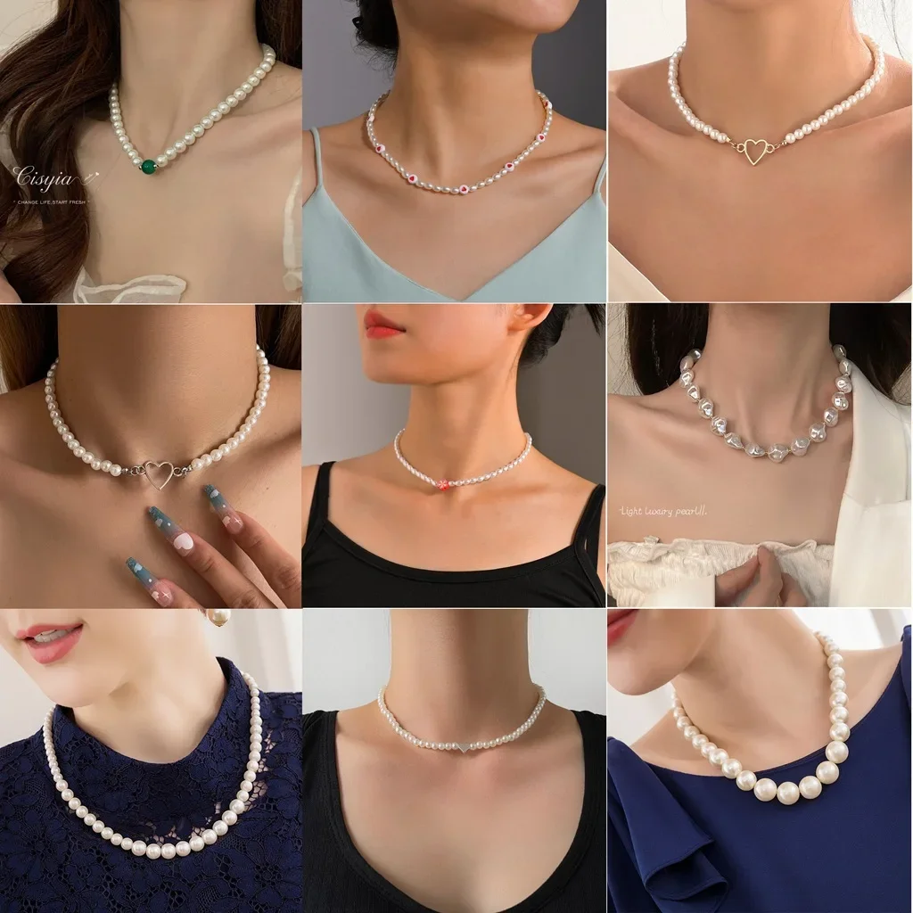 

Cross-border hot-selling ins wind niche highlight pearl love neck chain sweet cool hot girl fashion beaded necklace women's wholesale