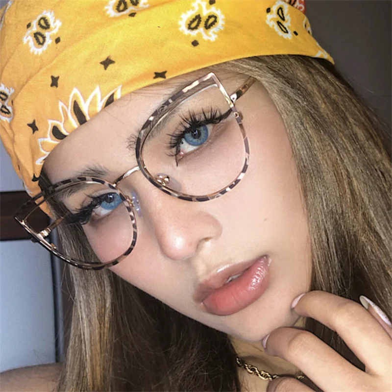 

2022 Leopard Print Anti Blue Light Hyperopia Glasses Women Metal Big Frame Cat Eye Finished Prescription Eyewear Computer Ocular