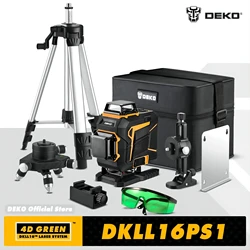 DEKO 16 linee 4D livello Laser autolivellante 360 linea trasversale orizzontale e verticale raggio Laser verde con elettroutensili a treppiede