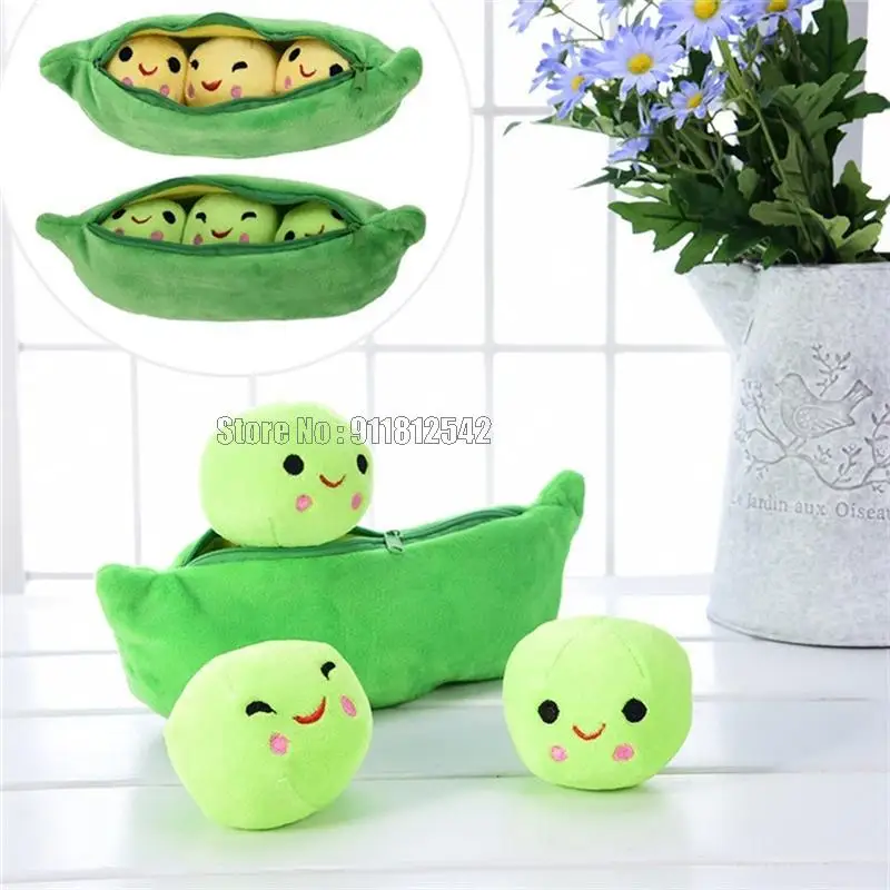 Cute 3 Peas In A Pod Plush Soft Throw Pillow Stuffed Pea Pod Doll Kids Gift Children Toy