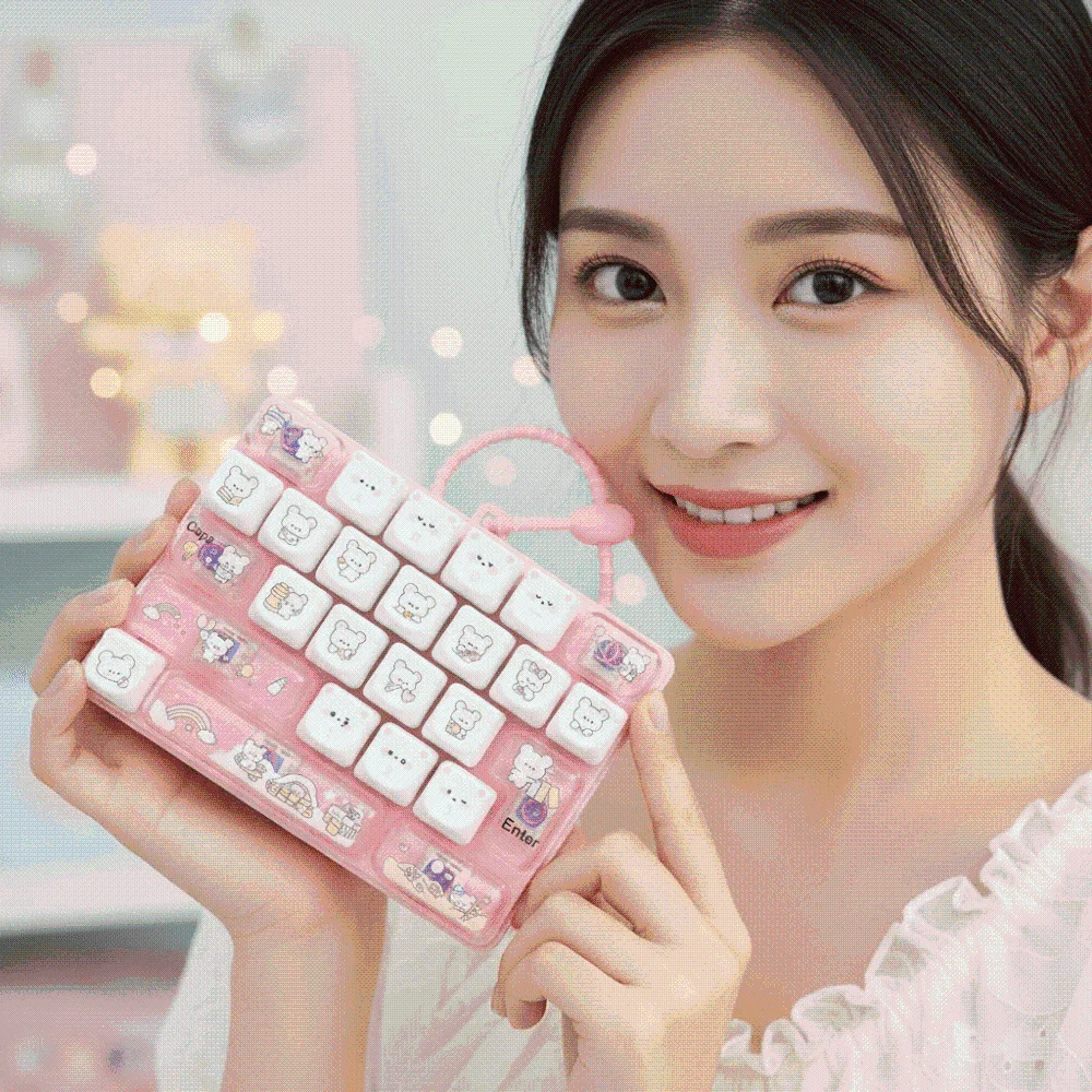 26 Mechanical Keys Keyboard Fidget Rainbow Smooth Clicky Mini Mechanical Keypad Cartoon Bear Lightweight