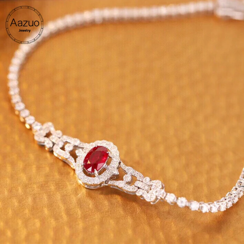 

Aazuo Fine Jewelry 18K Solid White Gold Real Diamonds Natural Ruby Fairy Tennis Bracelet Gifted For Women High Cass Banquet