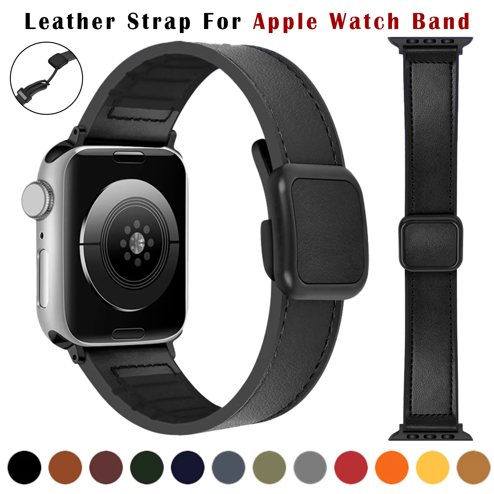 Lederarmband für Apple Watch Band 46 mm 49 mm 45 mm 41 mm 40 mm 42 mm 38 mm Magnetarmband IWatch Serie 11 10 9 8 SE 6 5 4 Correa