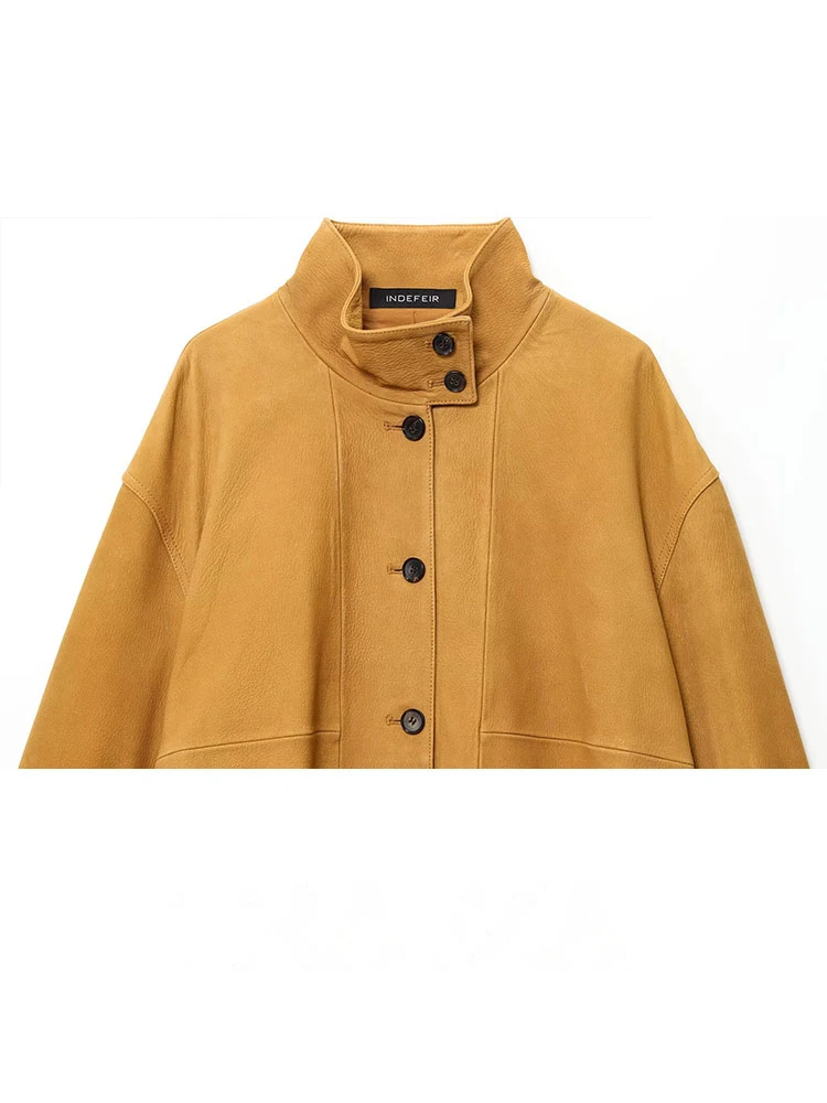 HH Damenmode Einreiher Stehkragen Design Feste Beiläufige Lose Jacke Weibliche Herbst Mäntel Street Style Kurze Mäntel