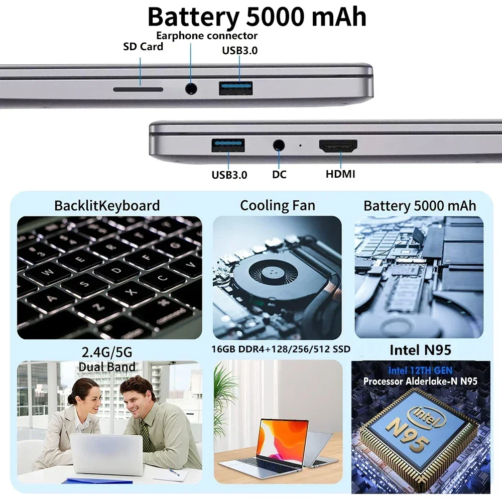 لابتوب Ultrabook للألعاب للسيدات ، ويندوز 11 ، دفتر ملاحظات الدراسة ، Netbook ، 15.6 "، 12th Gen ، Intel Alder N95 ، 32GB ، DDR4 ، 2 تيرا بايت ، WiFi ، 2022