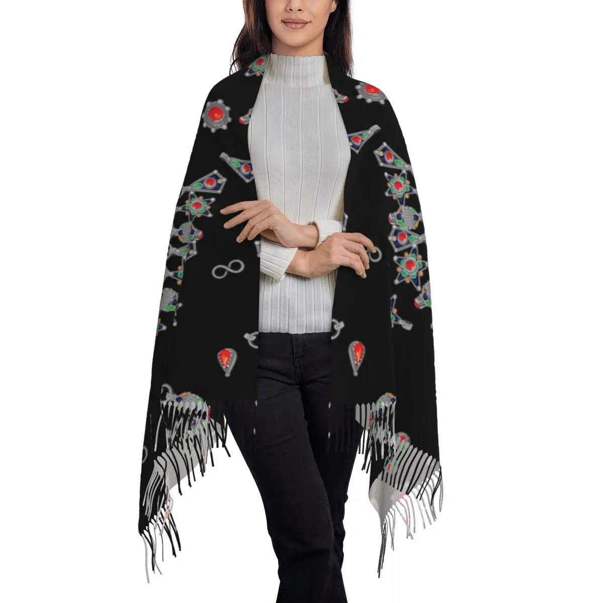 Custom Kabyle Jewelry Tassel Scarf Women Soft Amazigh Africa Ethnic Style Shawls Wraps Female Winter Scarves