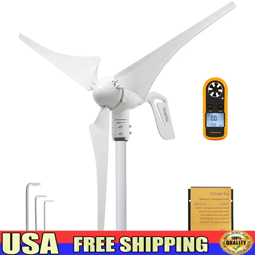

400W Wind Turbine Generator 12V 3 Blade Low Speed Start Windmill Charge Controller High Performance Durable Nylon Blades