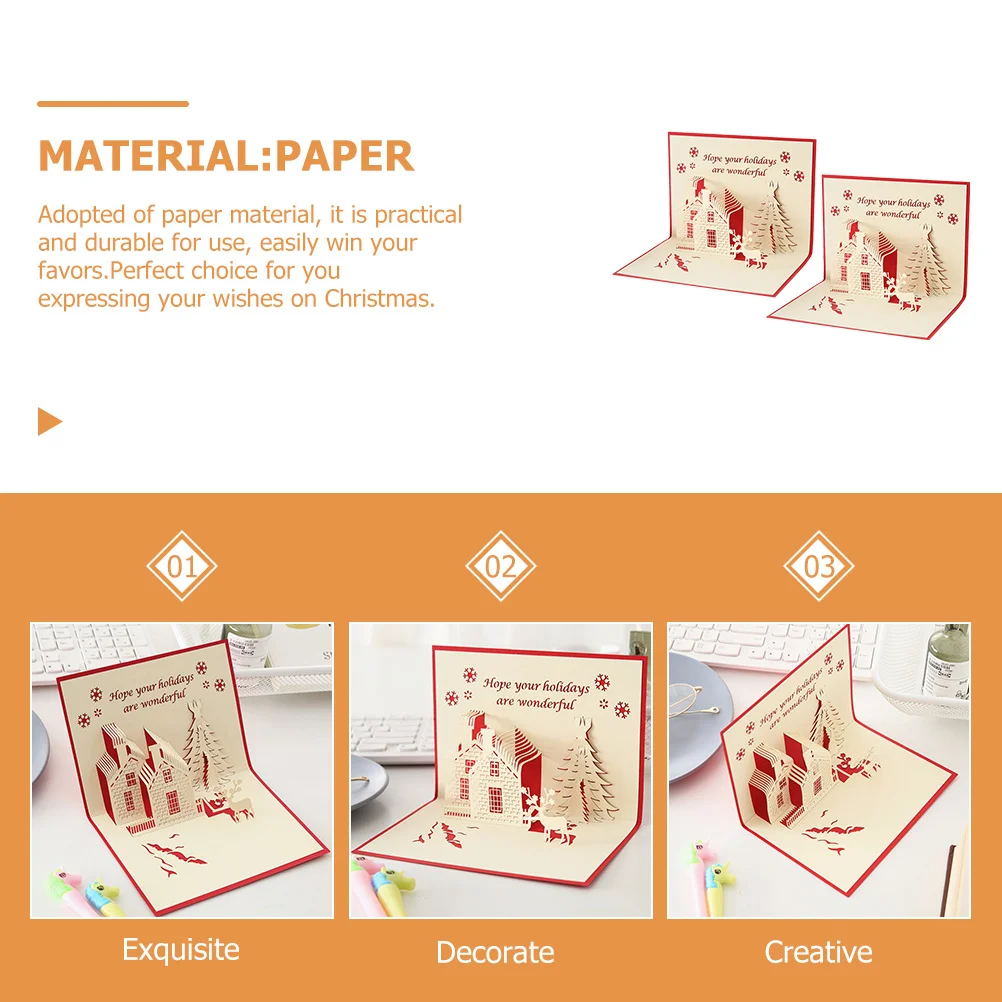 2 قطعة بطاقات عيد الميلاد ثلاثية الأبعاد بطاقات المعايدة الجميلة لمهرجان عيد الميلاد هدية الكتابة بركاتها لأحبائك بطاقة عيد الميلاد ثلاثية الأبعاد #4