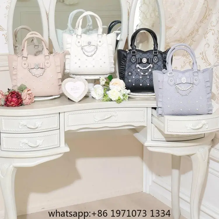 Japanese Style Rhinestone Gemstone Handbag Lolita Tote Bag New Cute Backpack Women Lolita Crossbody Bag Bow Shoulder Bag 2way