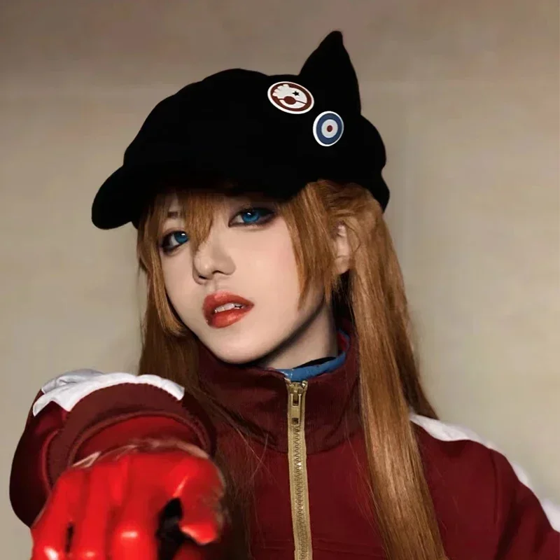 Cute Cap Anime Baseball Caps Japanese Shikinami Asuka Rangure Cat Ear EVA Hat Girls Cosplay Langley Soryu Accessories Party