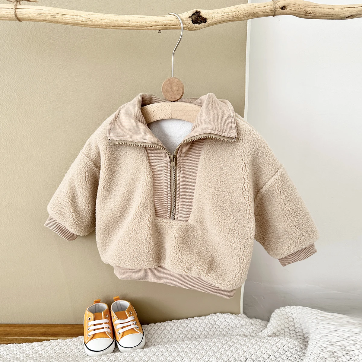 New Winter Baby Boys Girls Coats Fake Lamb Wool Solid Colour Zippered Jacket Top Kids Coat Jackets Children Clothes Overcoats