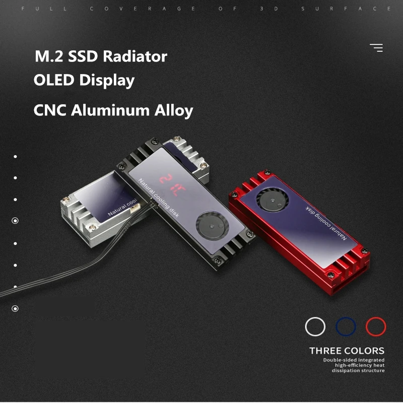 M.2 SSD Radiator Aluminum Alloy + OLED Thermometer Display 2280 22110 SSD Heatsink +Small Cooling Fan