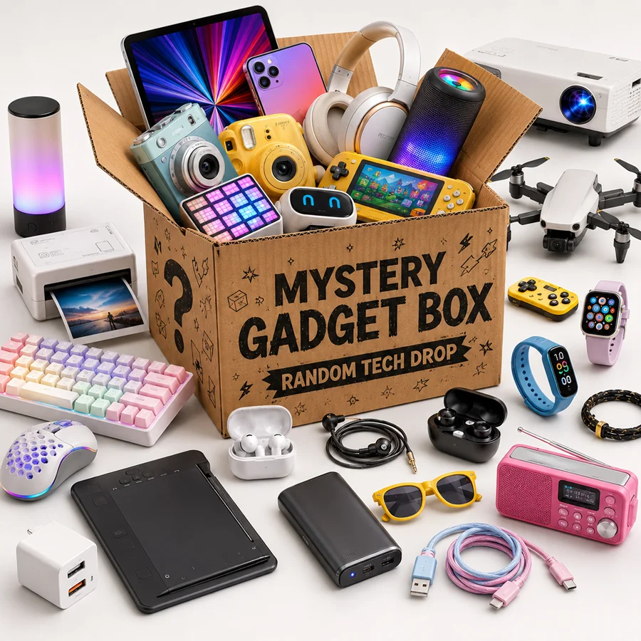 

Random Electronics Mystery Box Tech Surprise Blind Box with Headphones, Smartwatch, Mouse, Useful Gadgets and Possible Laptop