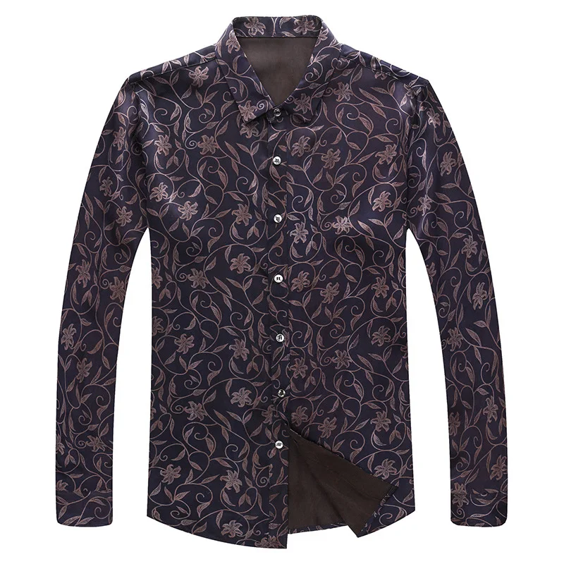 

Spring and Autumn Long Sleeve Silk Shirt Men's New Lapel Fashion Printed Business Shirt