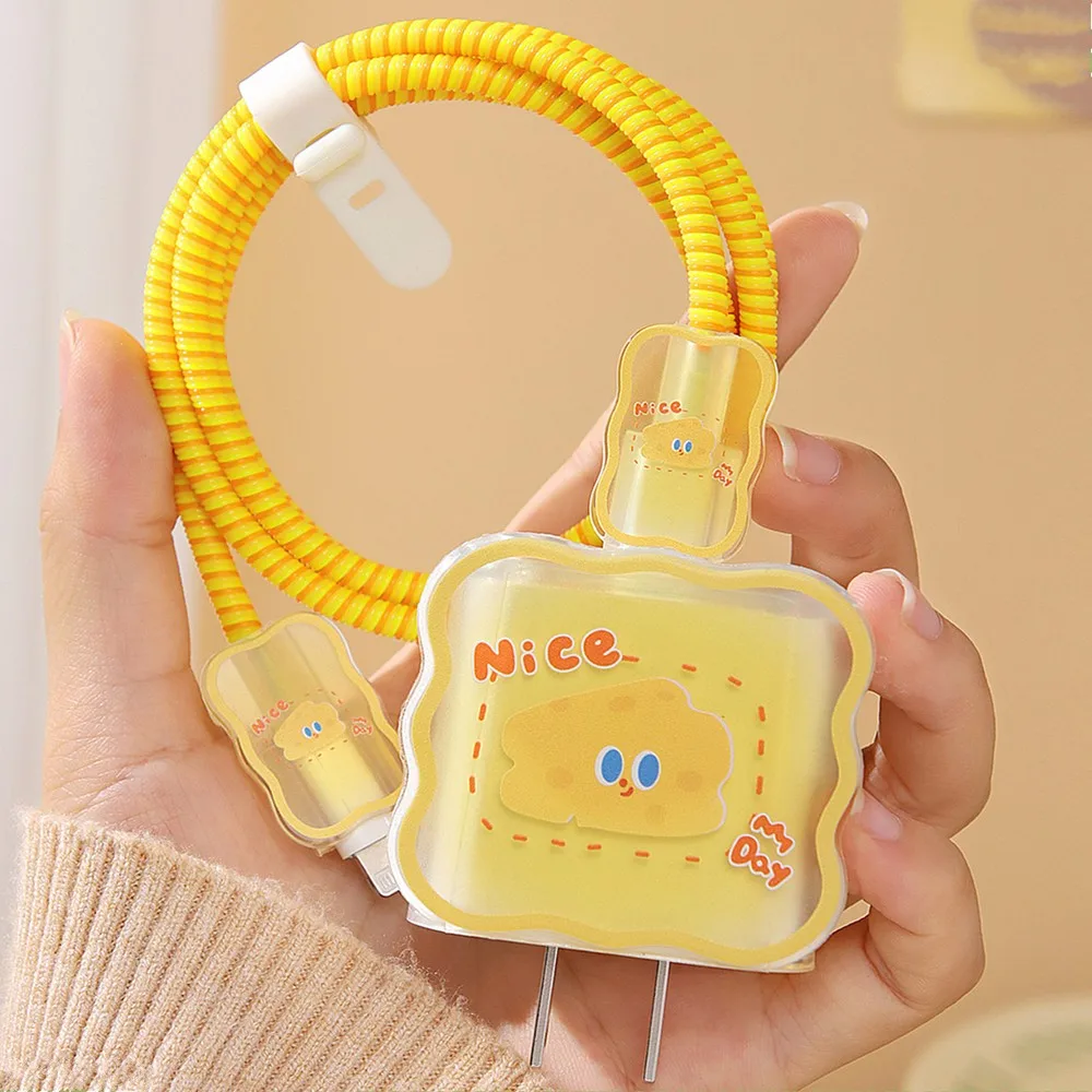 Cute Cartoon Wave Cable Protector For iPhone 12/13/14 18W/20W US Adapter Fast Charger Case Lightning Cable Protective Cover