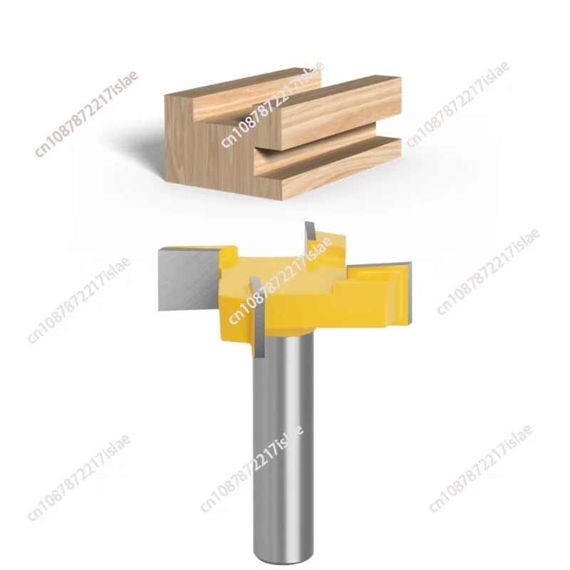 8/12/12.7mm Shank T-Slot Milling Cutter, Four-Flute Yellow Black Bottom Cleaning Bit for Wood Engraving Machine
