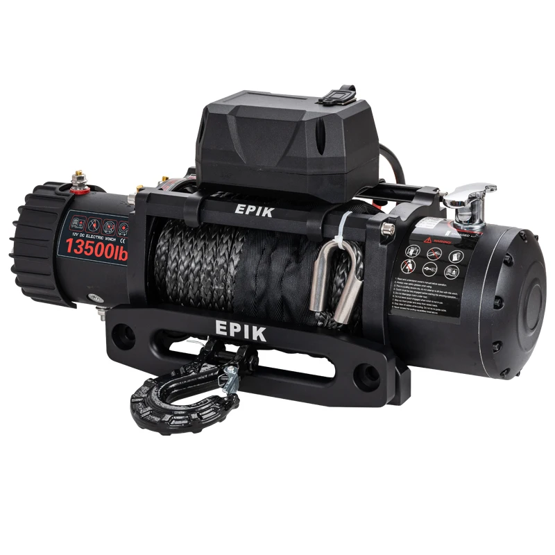 ونش عالي الأداء 4x4 بسعة 13500 رطل 26 متر حبل اصطناعي 12 فولت محرك تيار مستمر بناء فولاذي للمركبات على الطرق الوعرة
