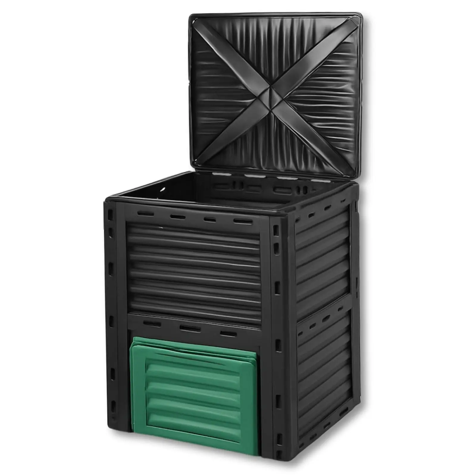 Outdoor Compost Bin, 80 Gallon Large Composting Box with Top Flip Latch-on Lid & Bottom Exit Door, Food Waste