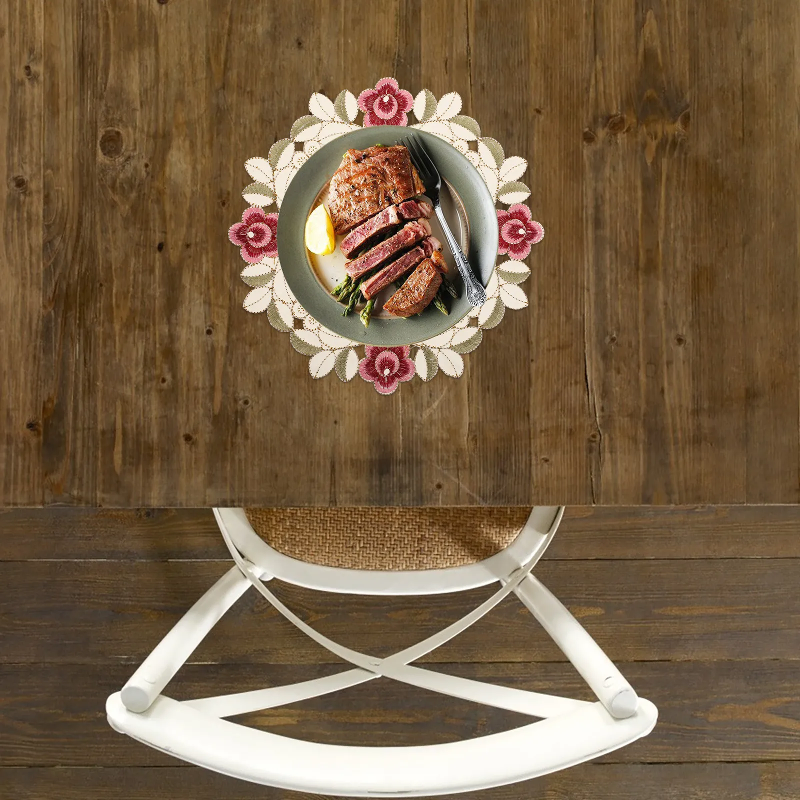 Premium Round Floral Placemat Hollowed-Out Flower Design Heat-Resistant Waterproof Table Mat for Dining Table Kitchen Home Cafe